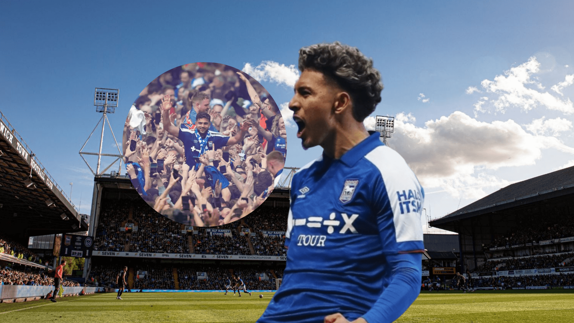 Jeremy Sarmiento celebrando, hinchas de Ipswich Town. Foto tomada de: Los Andes/Instagram Jeremy Sarmiento