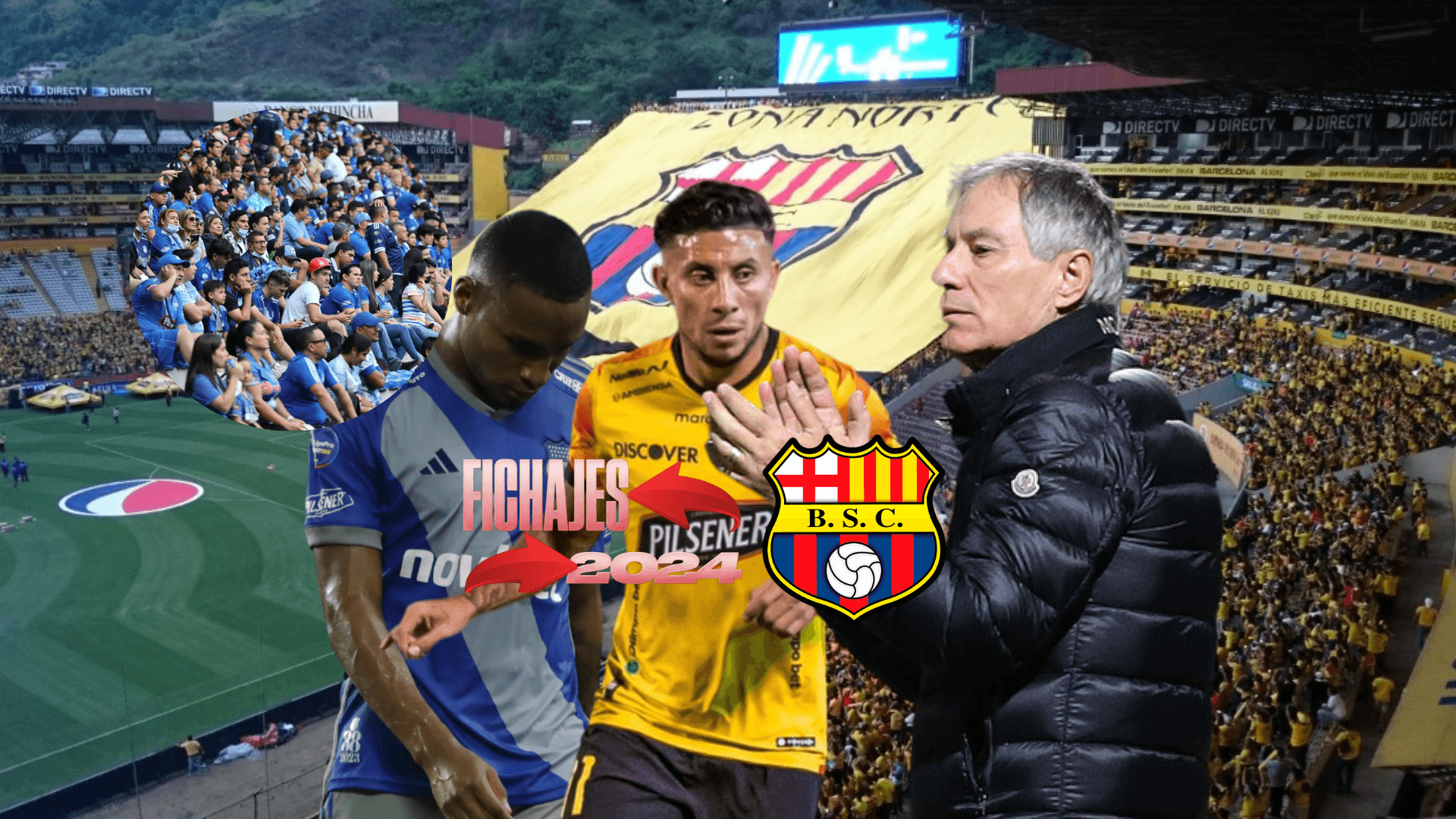 Joao Rojas jugando, Ariel Holan aplaudiendo, hinchas y jugador de Emelec tristes. Foto tomada de: Radio Universidad de Chile/Barcelona SC/API
