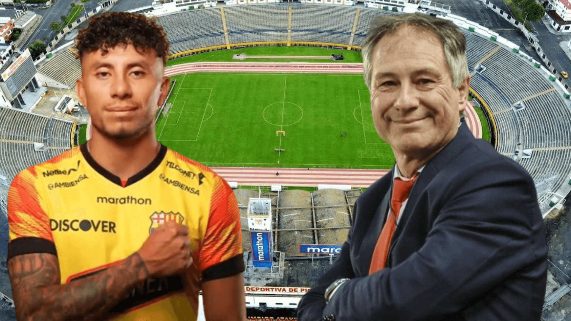 Joao Rojas y Ariel Holan en el Estadio Monumental (Foto tomada de: Extra/Barcelona SC/Ecuavisa)