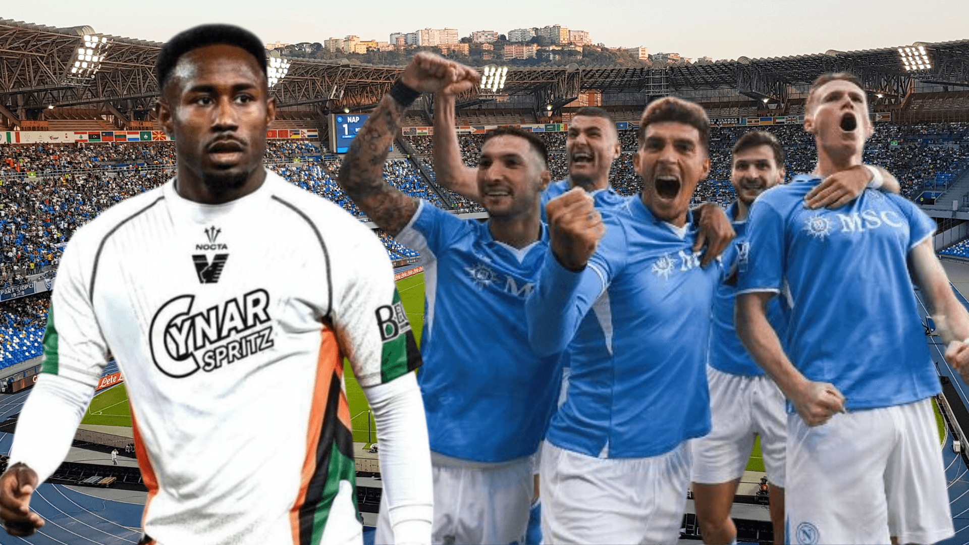 John Yeboah y jugadores de Napoli (Foto tomada de: Wikipedia/Venezia)