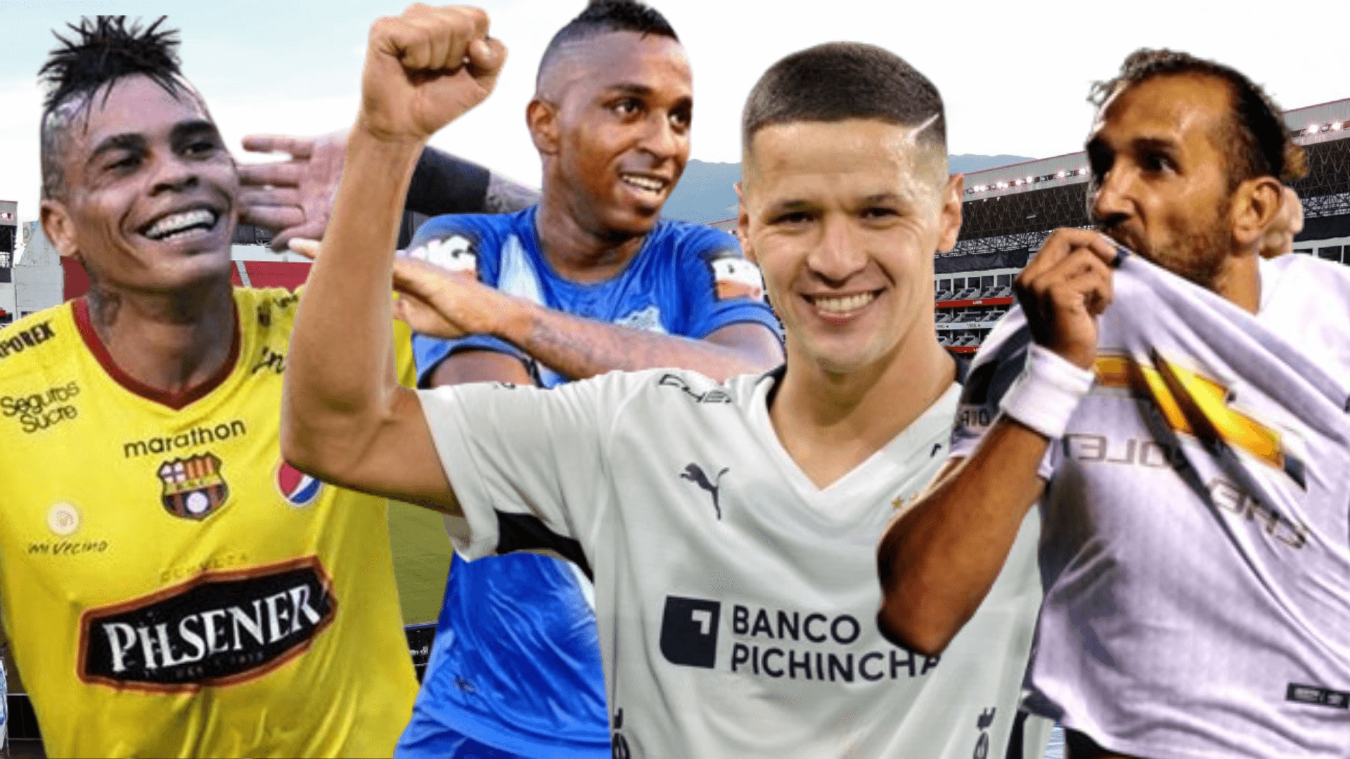Jonathan Álvez, Miller Bolaños, Alex Arce y Hernán Barcos en el Estadio Rodrigo Paz Delgado (Foto tomada de: ESPN/Primicias/API/Metro/Ecuavisa)