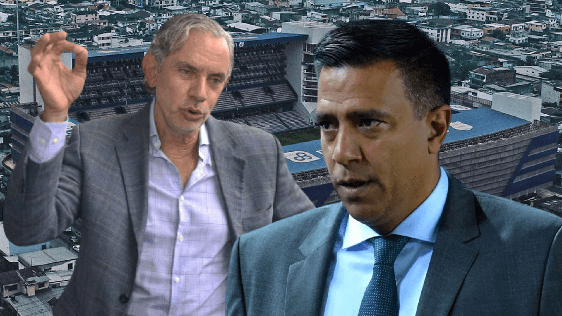José Pileggi y César Farías en el Estadio Capwell (Foto tomada de: Wikipedia/TYC Sports/El Universo)