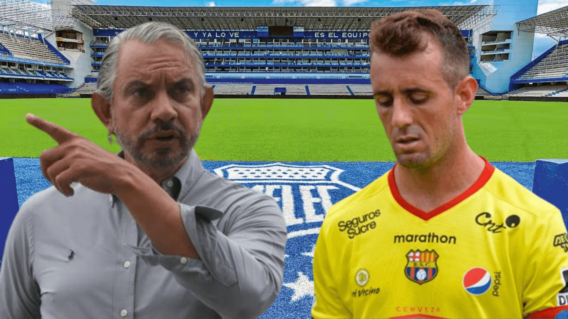 José Pileggi y Damián Díaz cabizbajo en el Estadio Capwell (Foto tomada de: El Universo/API/Emelec)