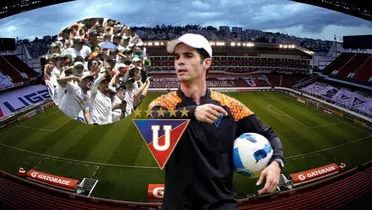 Josep Alcácer dirigiendo, hinchas de Liga de Quito, Foto tomada de: Liga de Quito/API