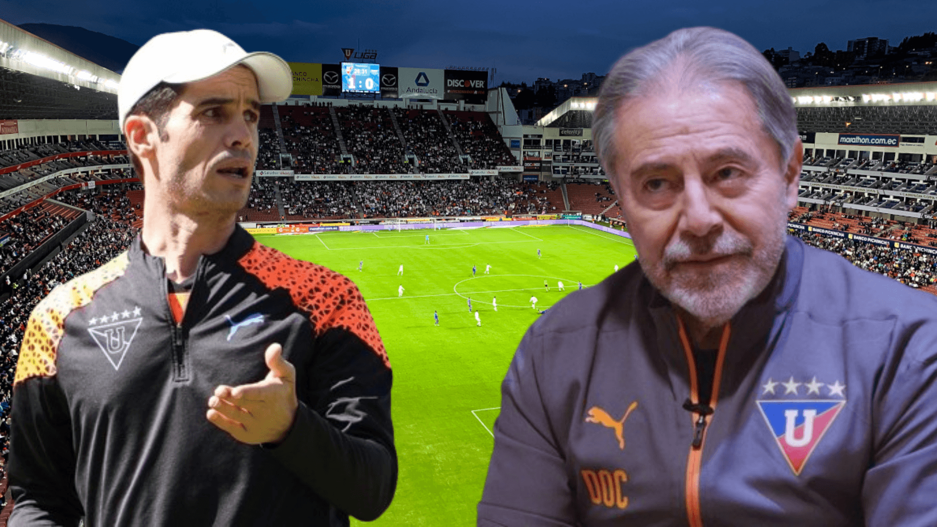 Josep Alcácer e Isaac Álvarez en el Estadio Rodrigo Paz Delgado (Foto tomada de: Primicias/Liga de Quito/La Red)
