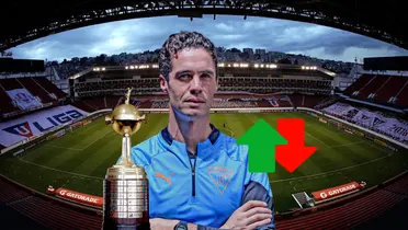 Josep Alcácer preocupado, Copa Libertadores, flechas. Foto tomada de: Liga de Quito/Wikipedia