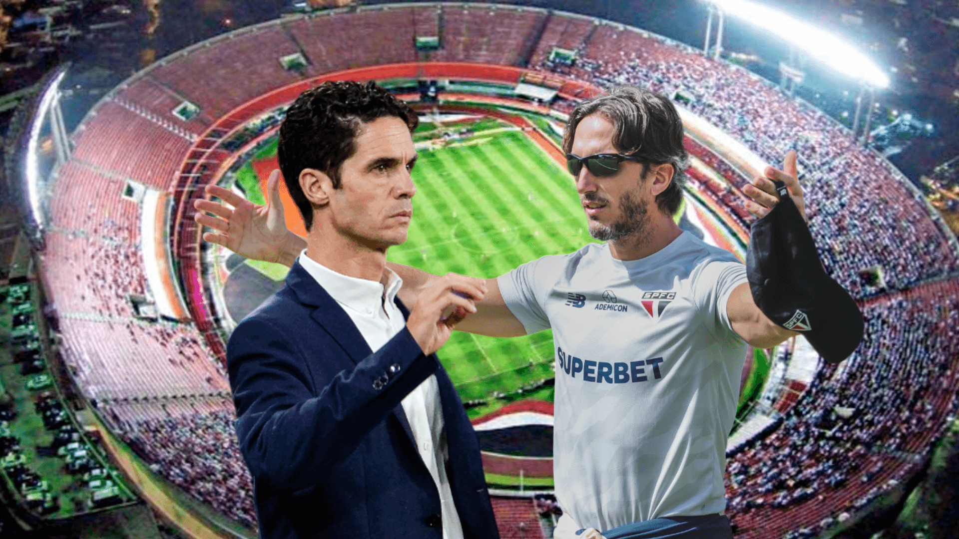 Josep Alcácer sorprendido, Luis Zubeldía con las manos extendidas. Foto tomada de: SPFC Estadísticas/EcuRed