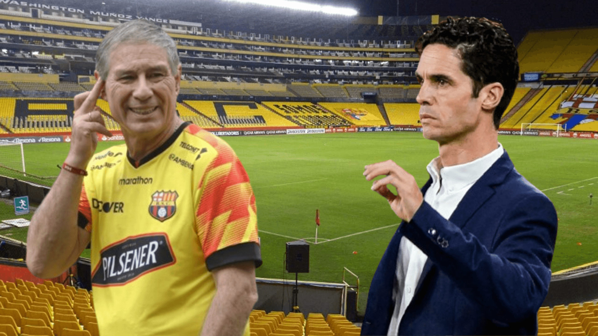 Josep Alcácer y Ariel Holan en el Estadio Monumental (Foto tomada de: EFE/Barcelona SC/API)