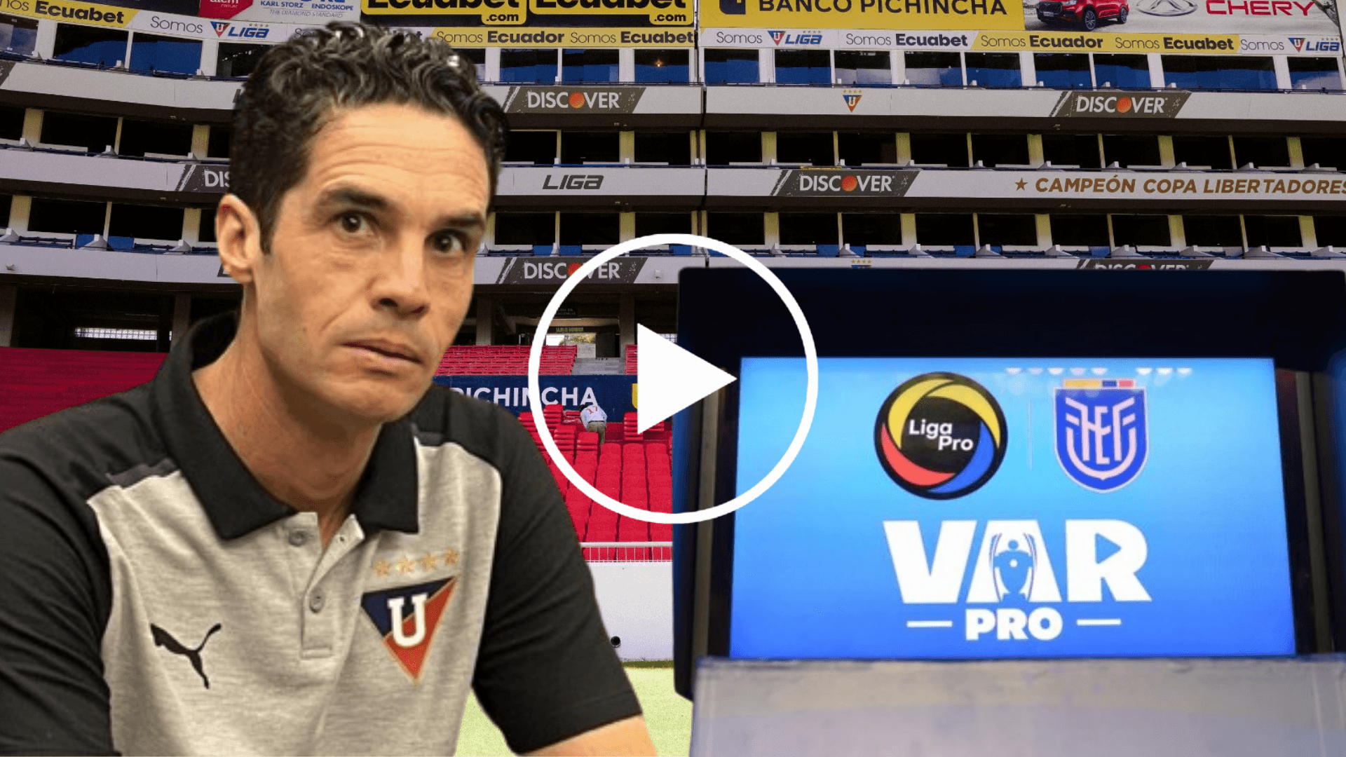 Josep Alcácer y el VAR en el Estadio Rodrigo Paz Delgado (Foto tomada de: La Red/Liga de Quito/FEF)