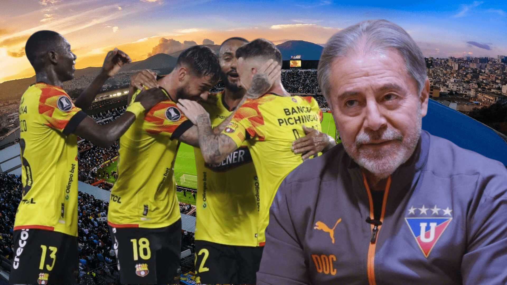 Jugadores de Barcelona SC e Isaac Álvarez (Foto tomada de: Liga de Quito/API)