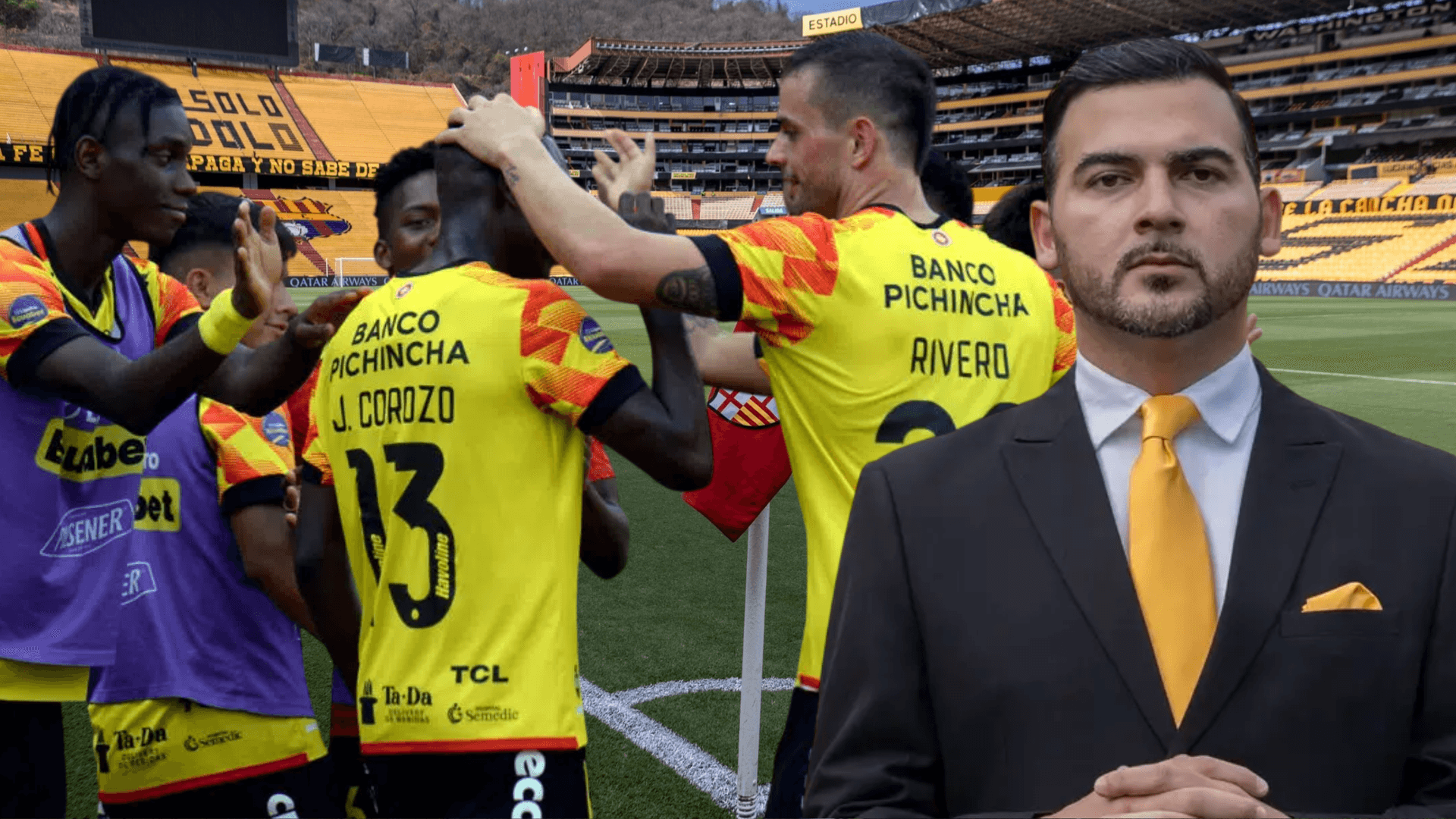 Jugadores de Barcelona SC y Antonio Álvarez (Foto tomada de: Barcelona SC/API)