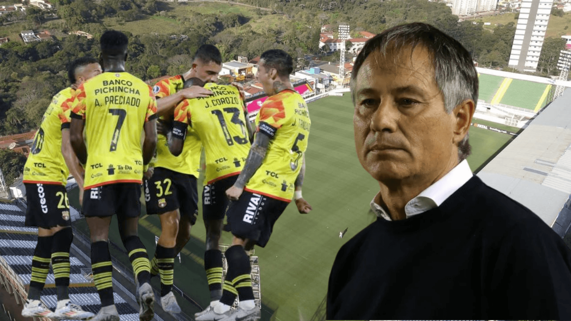 Jugadores de Barcelona SC y Ariel Holan (Foto tomada de: Bragantino/TyC Sports/API)