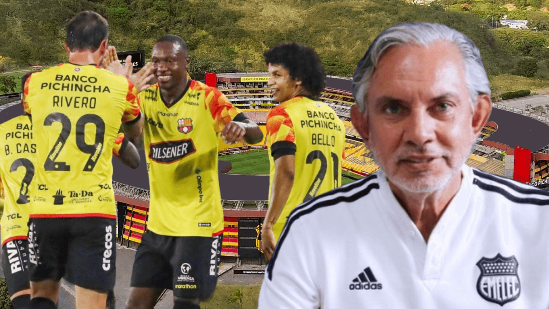 Jugadores de Barcelona SC y José Pileggi (Foto tomada de: Barcelona SC/API/Emelec)