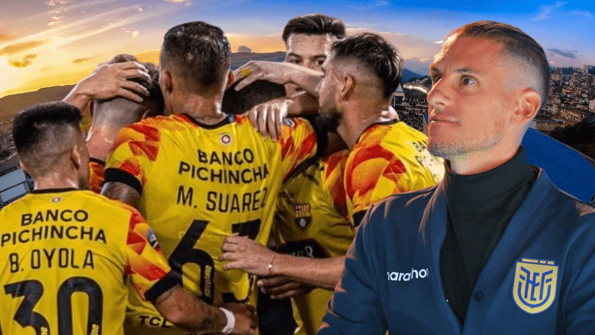 Jugadores de Barcelona SC y Sebastián Beccacece (Foto tomada de: Liga de Quito/API)