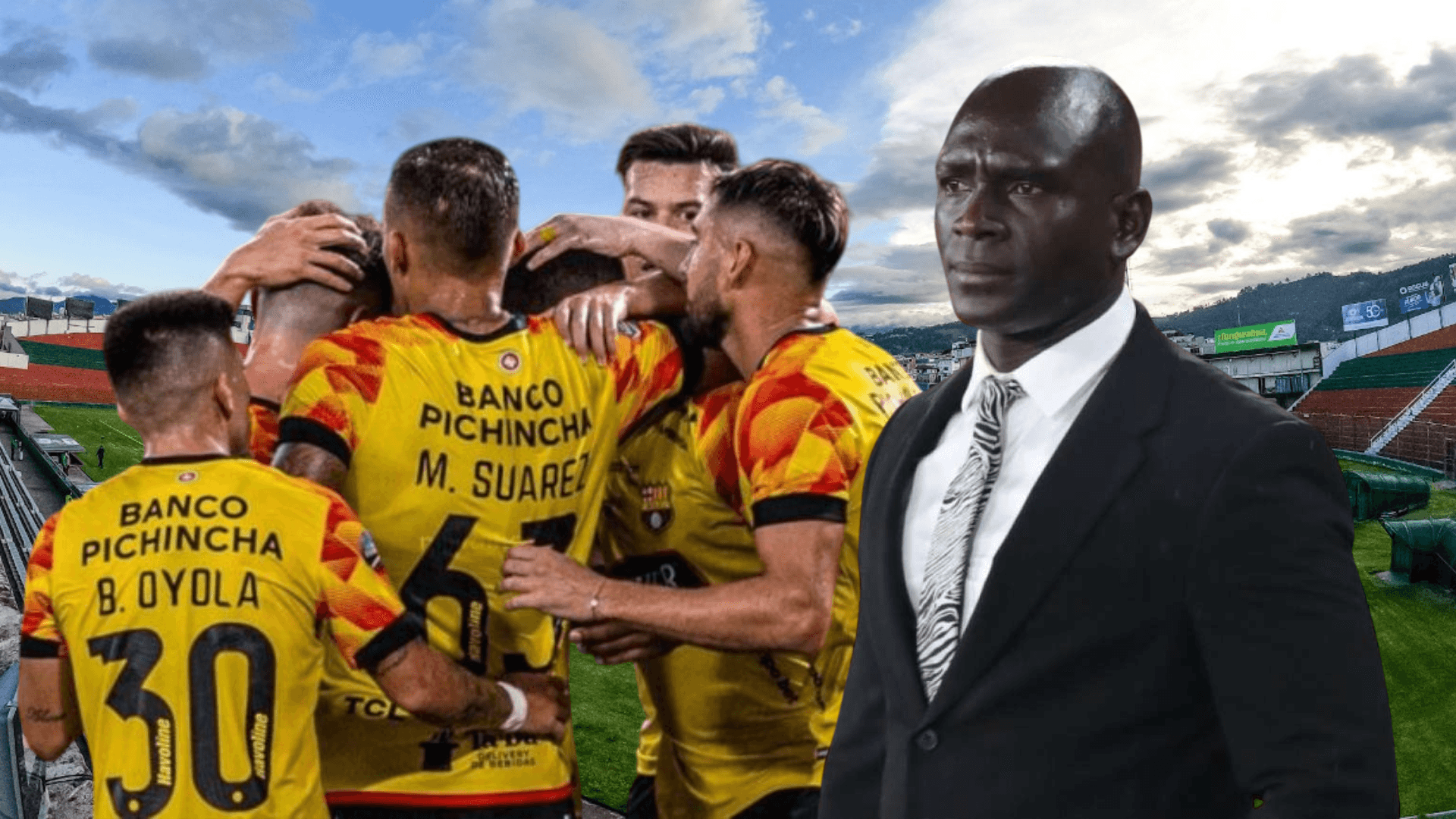Jugadores de Barcelona SC y Segundo Alejandro Castillo (Foto tomada de: Ambato/API)