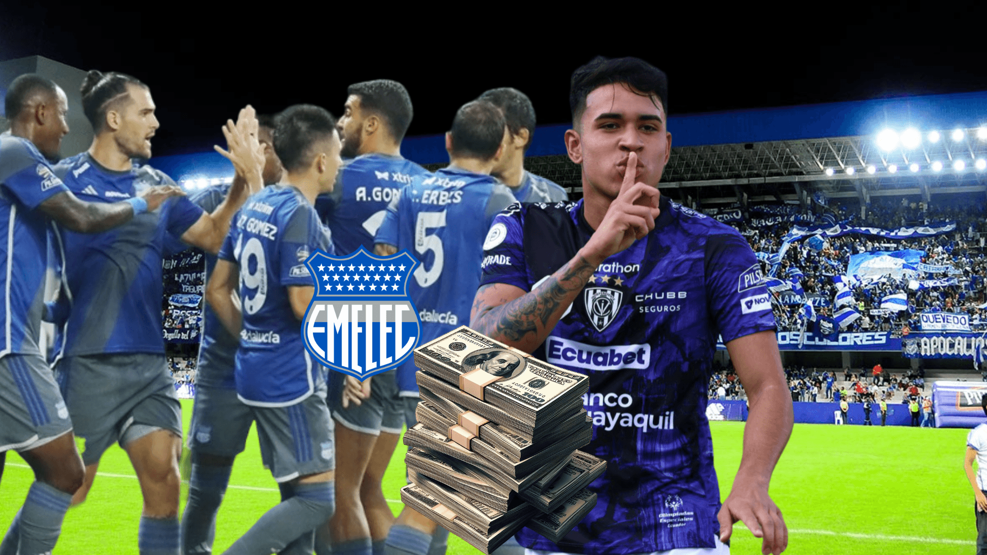 Jugadores de Emelec festejando, Kendry Páez mandando a callar. Foto tomada de: Emelec/Kendry Páez