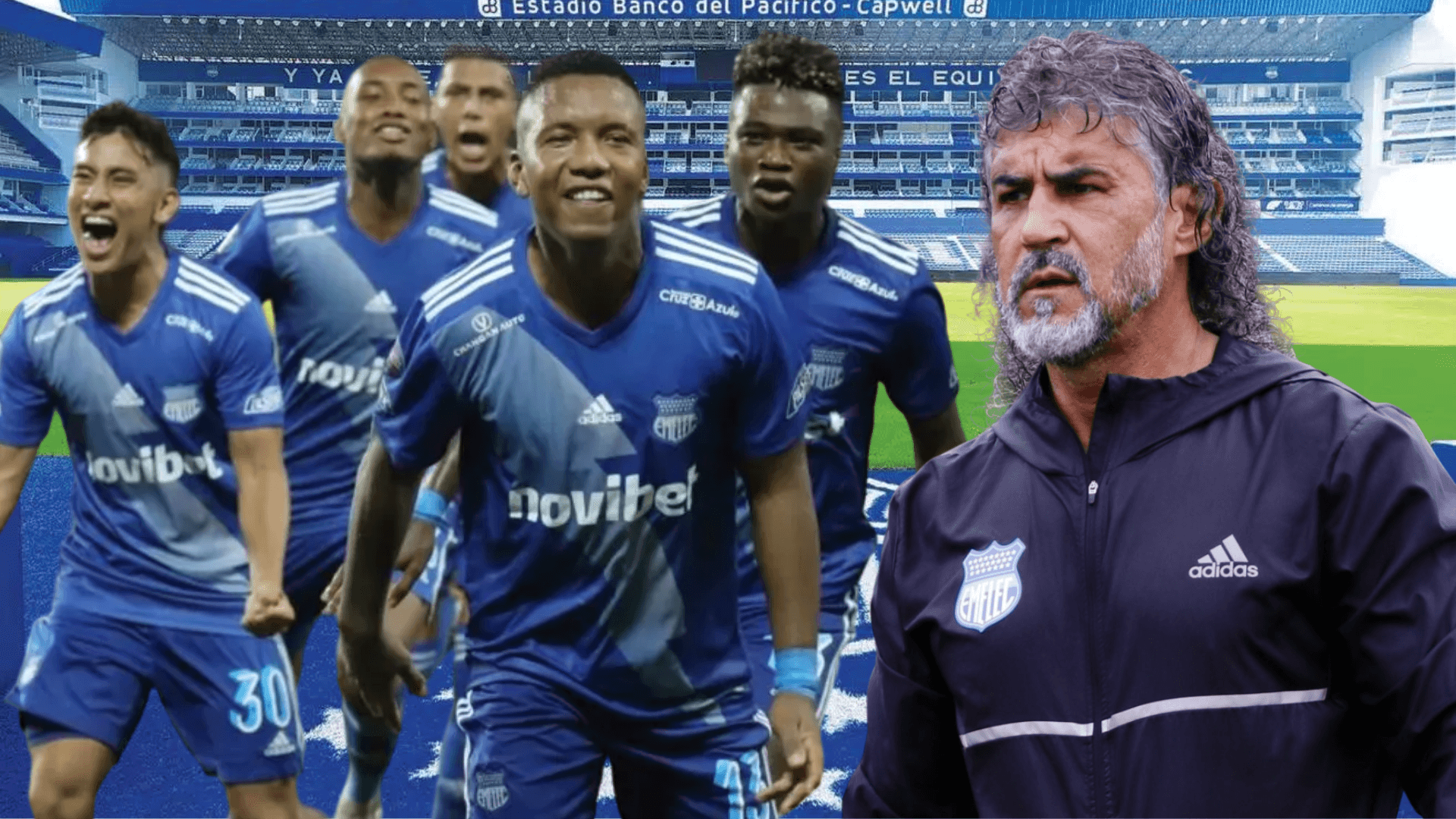 Jugadores de Emelec y Leonel Álvarez (Foto tomada de: Emelec/API)