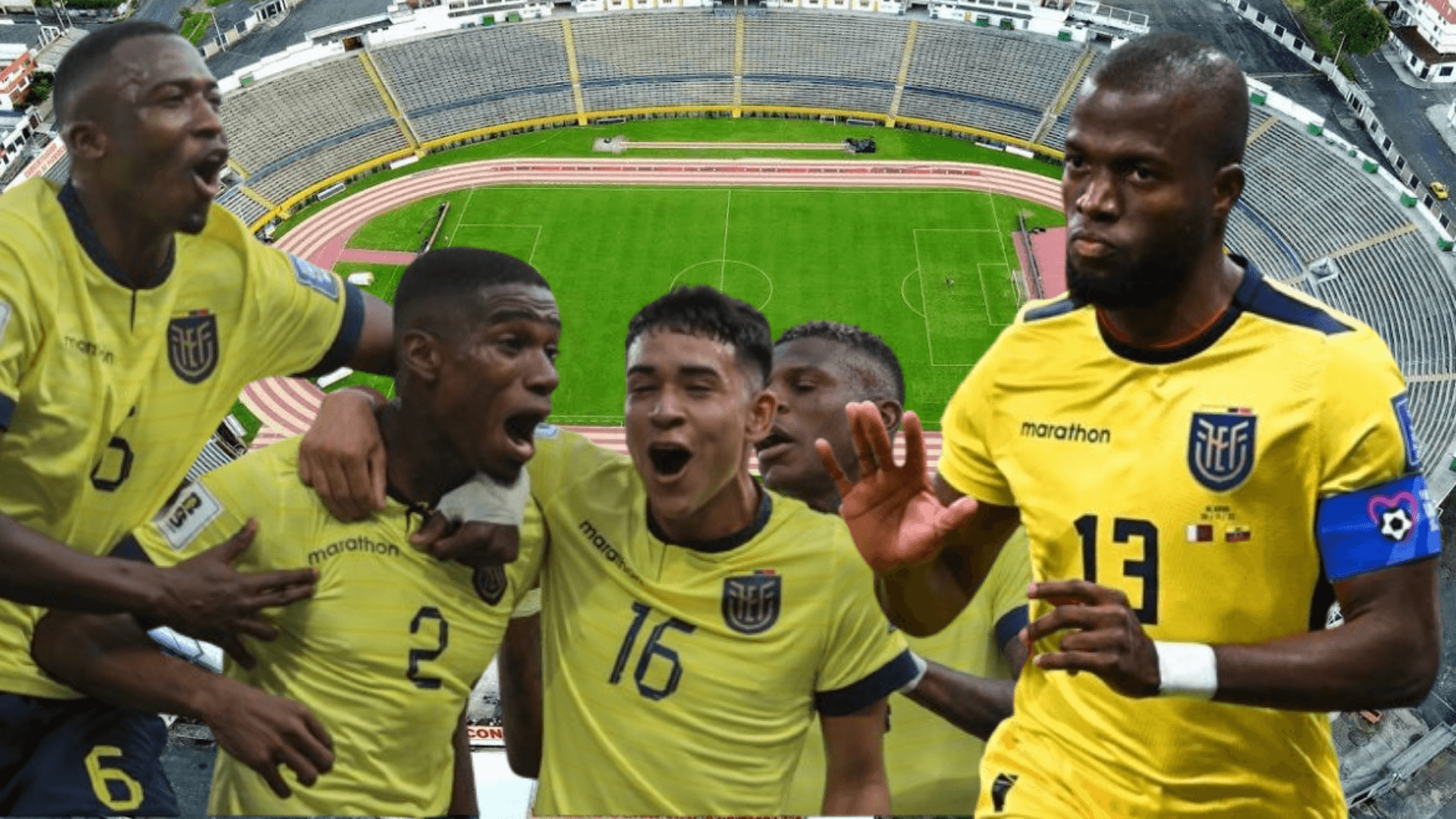 Jugadores de la selección y Enner Valencia en el Estadio Olímpico Atahualpa (Foto tomada de: Extra/La Tri)