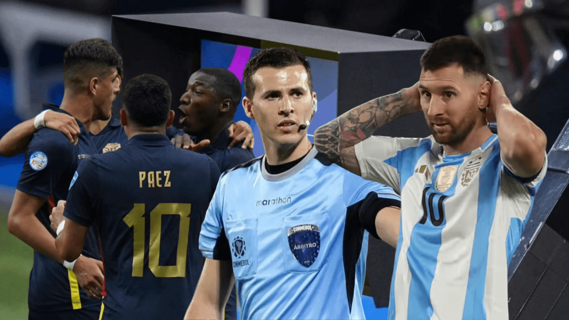 Jugadores Ecuador, Andrés Matonte, Lionel Messi. Foto tomada de: Portal Medios Públicos/El Espectador