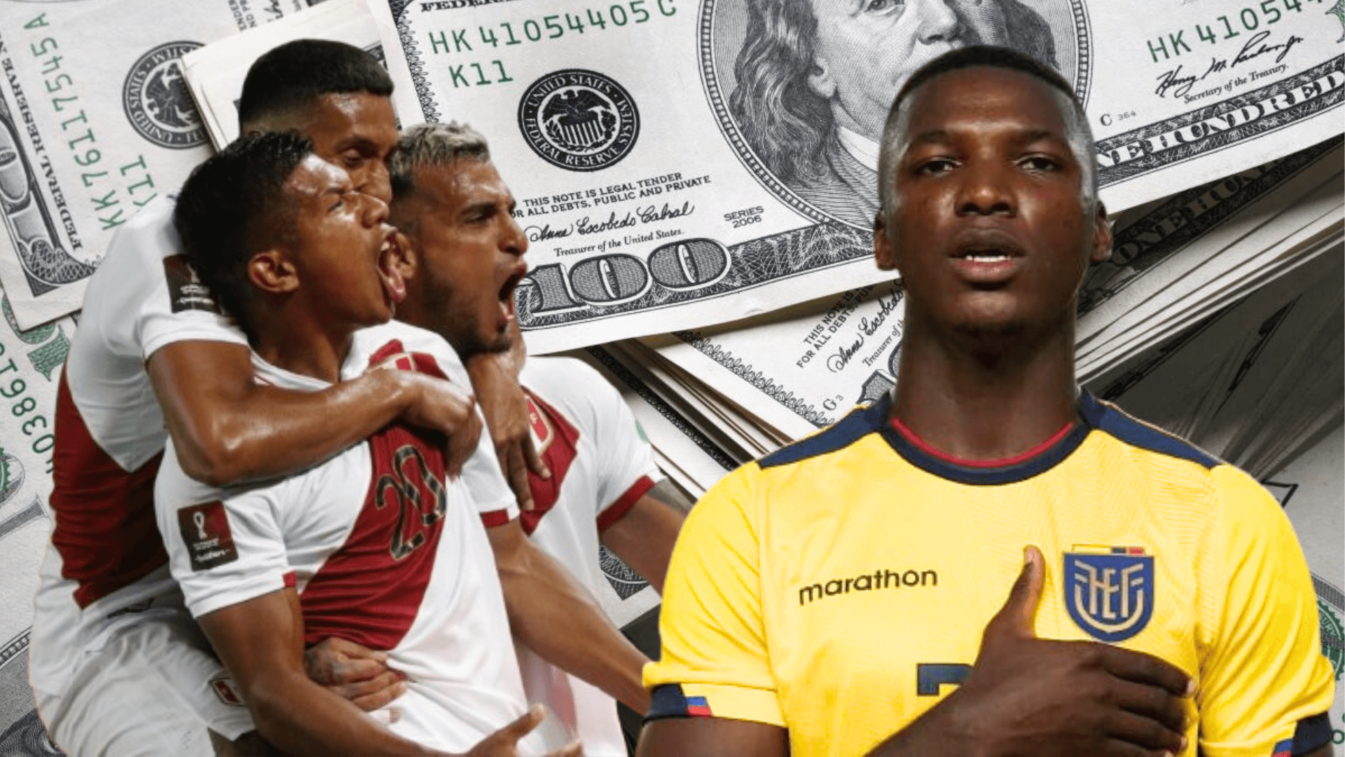 Jugadores Selección Perú y Moisés Caicedo (Foto tomada de: Los Ángeles Times/Moisés Caicedo/Andina)