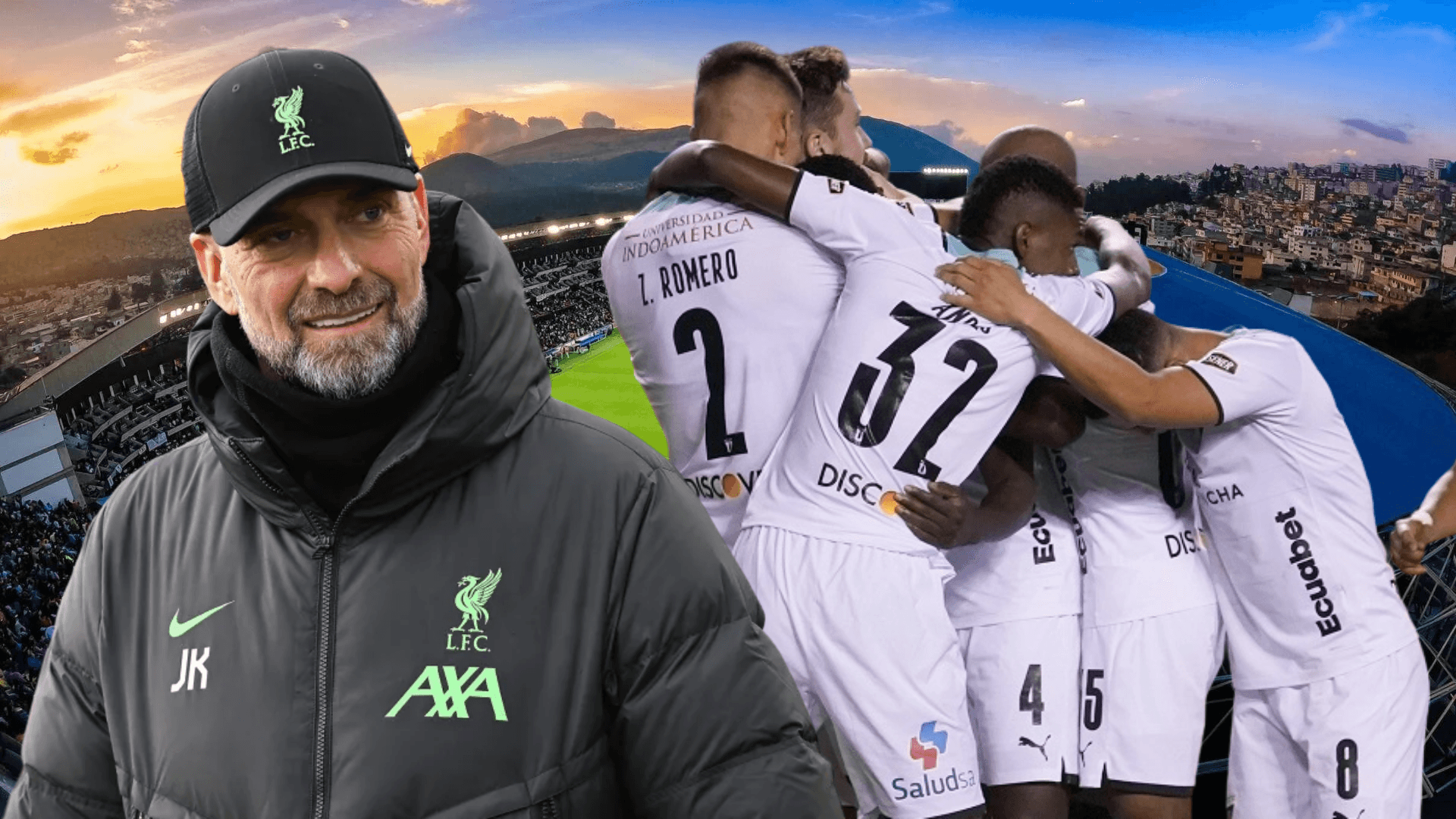 Jürgen Klopp y jugadores de Liga de Quito (Foto tomada de: Liga de Quito/Liverpool/API)