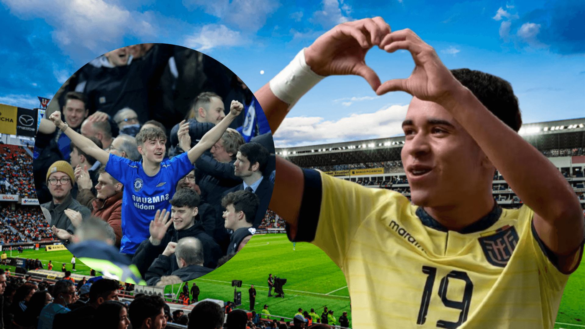 Kendry Páez e hinchas del Chelsea (Foto tomada de: Liga de Quito/Kendry Páez/Chelsea)
