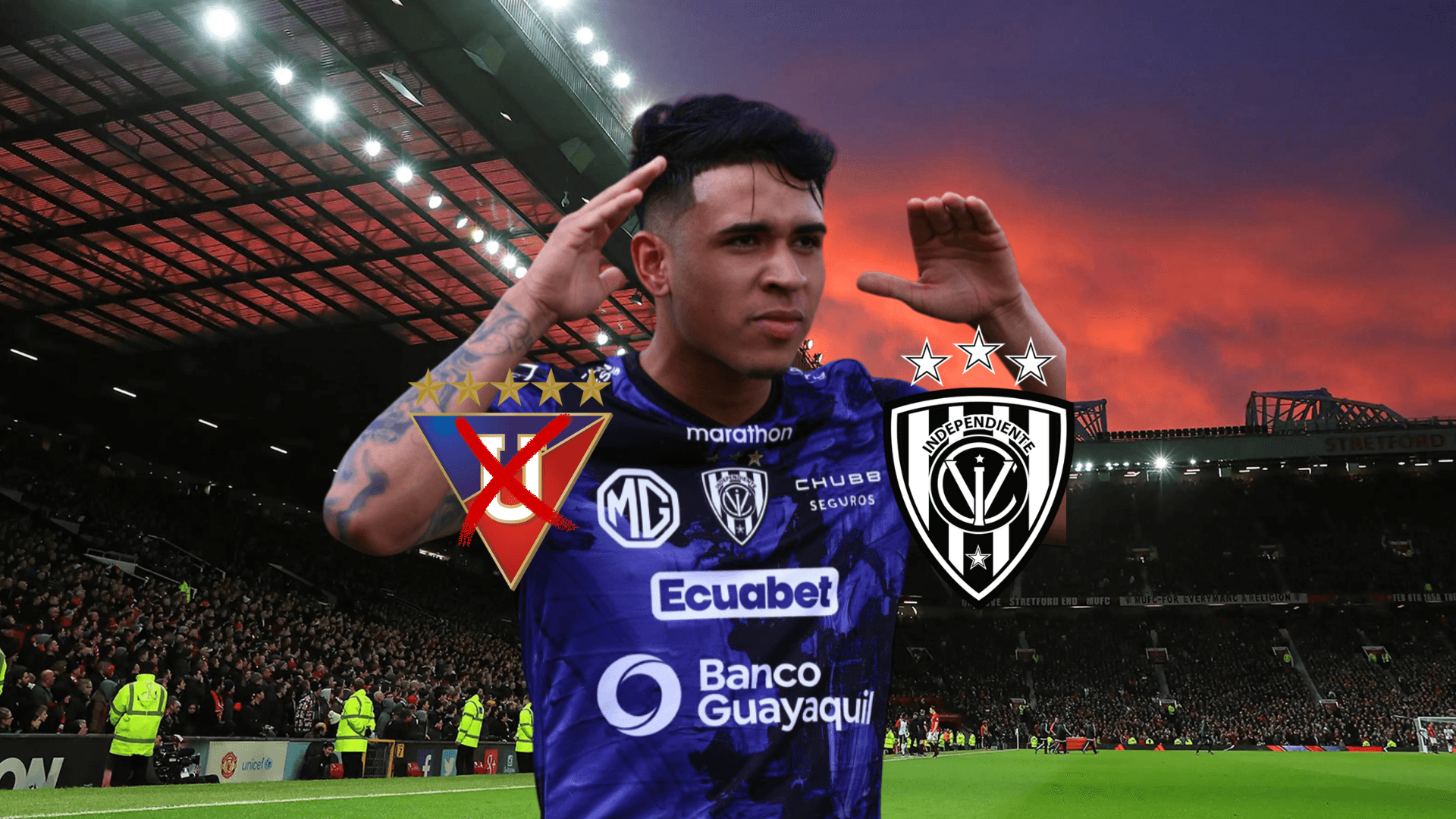 Kendry Páez, escudos de LDU e IDV. Foto tomada de: Independiente del Valle