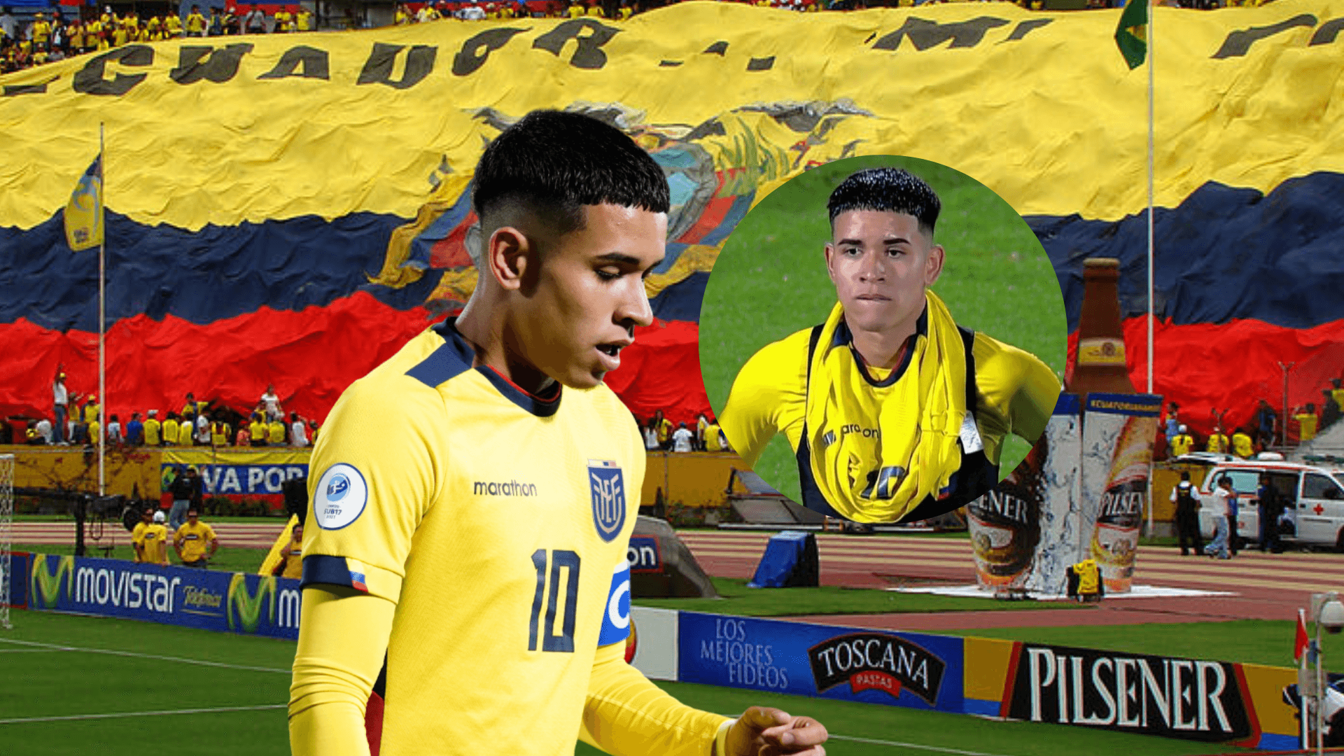 Kendry Páez triste con la camiseta de Ecuador en el estadio Olímpico Atahualpa