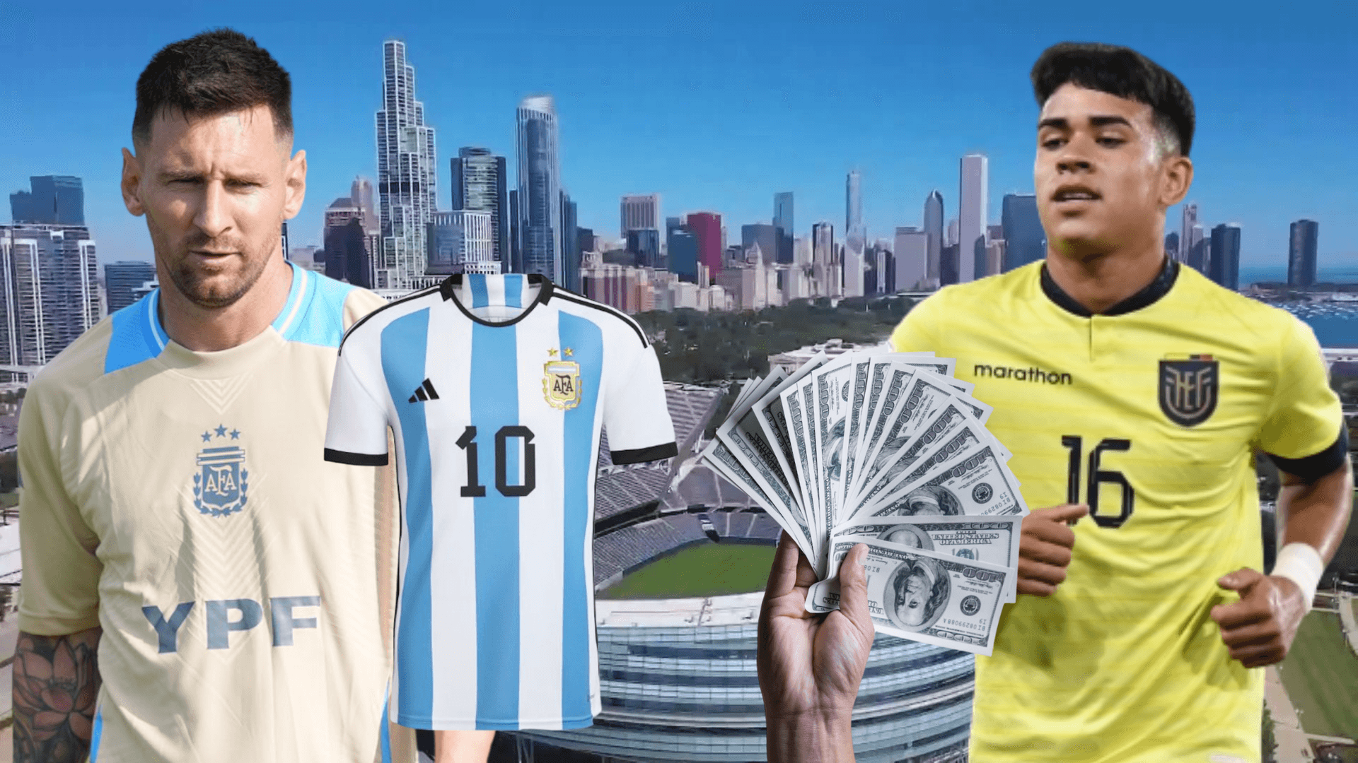 Kendry Páez y Lionel Messi en Soldier Field (Foto tomada de: WGN/La Tri/AFA/Metro/Adidas)