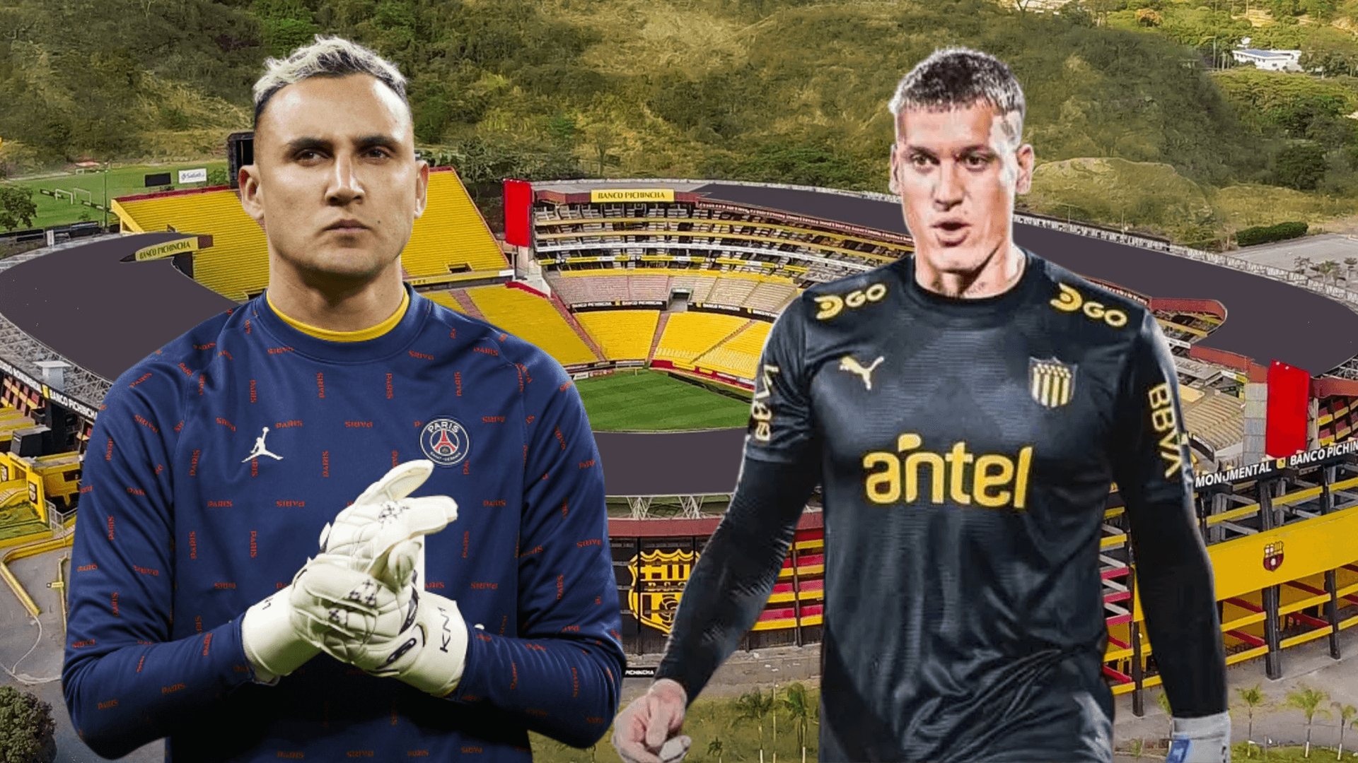 Keylor Navas y Washington Aguerre (Foto tomada de: Barcelona SC/Peñarol)