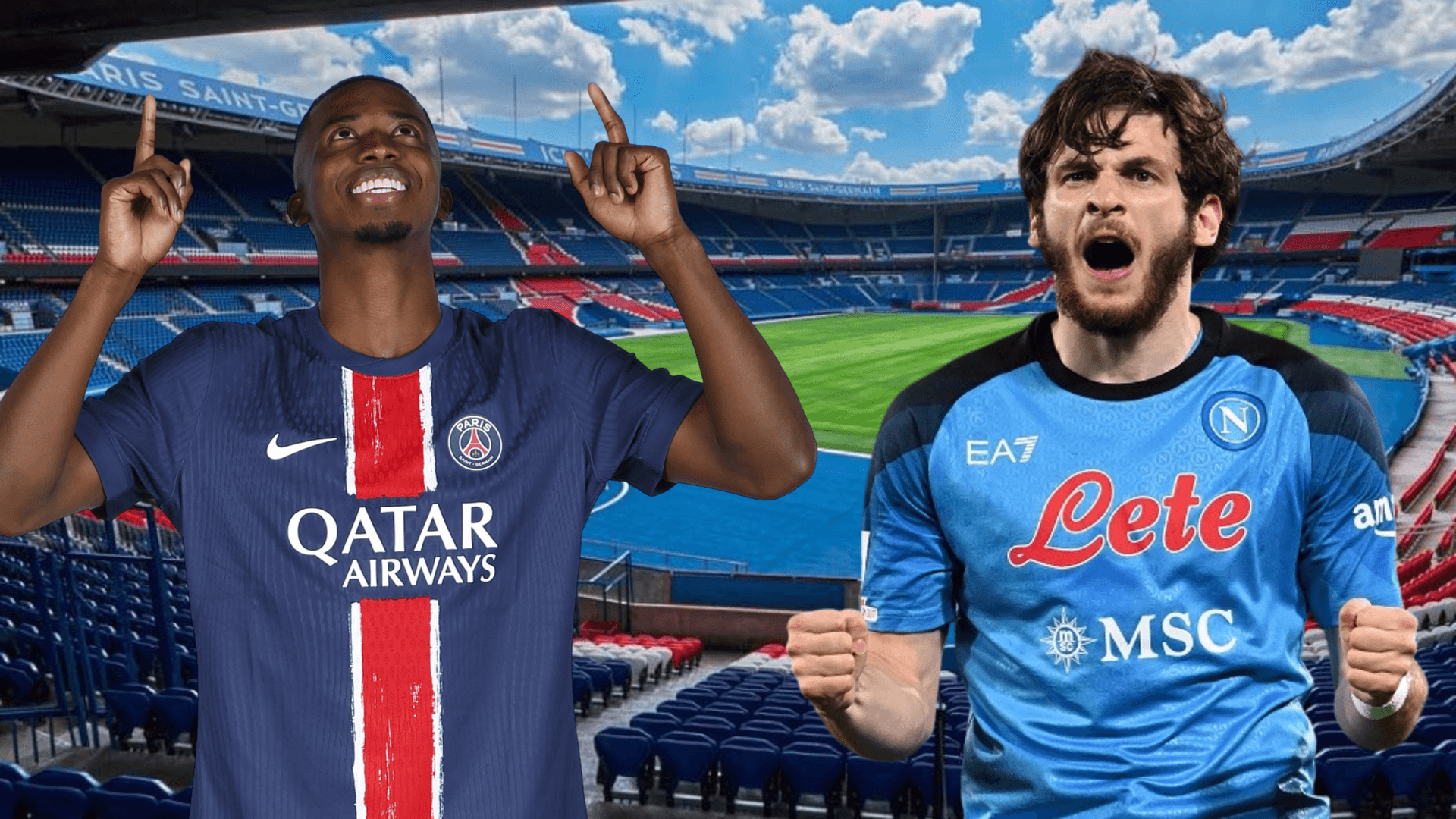 Khvicha Kvaratskhelia y Willian Pacho (Foto tomada de: PSG/Napoli)