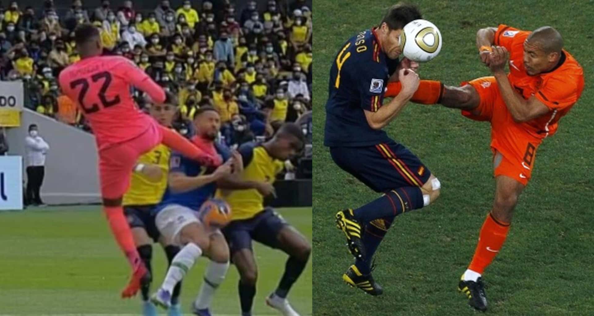 La patada de Alexander Domínguez a Matheus Cunha se les asemejó a la patada de la final del mundial
