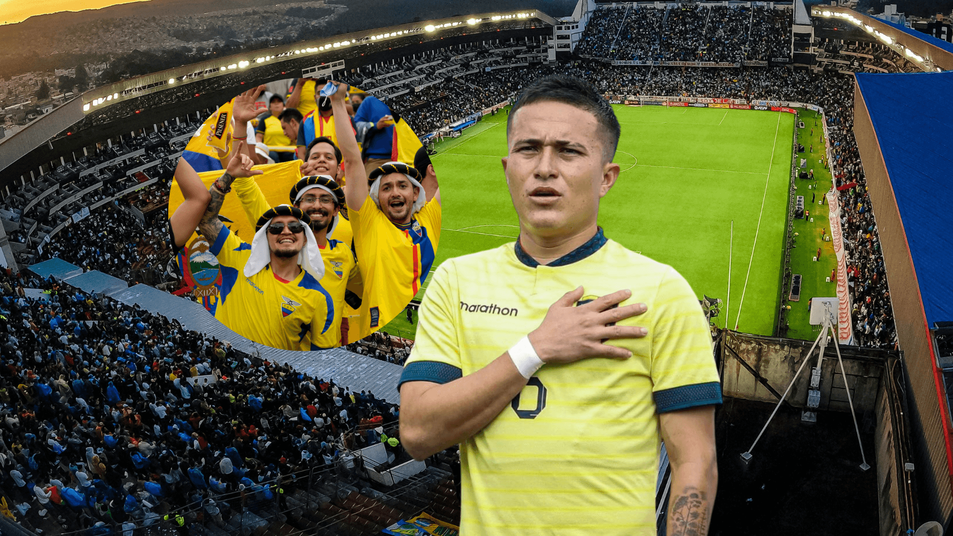 Layan Loor cantando el himno nacional, hinchas Ecuador. Foto tomada de: Primicias/La Tri