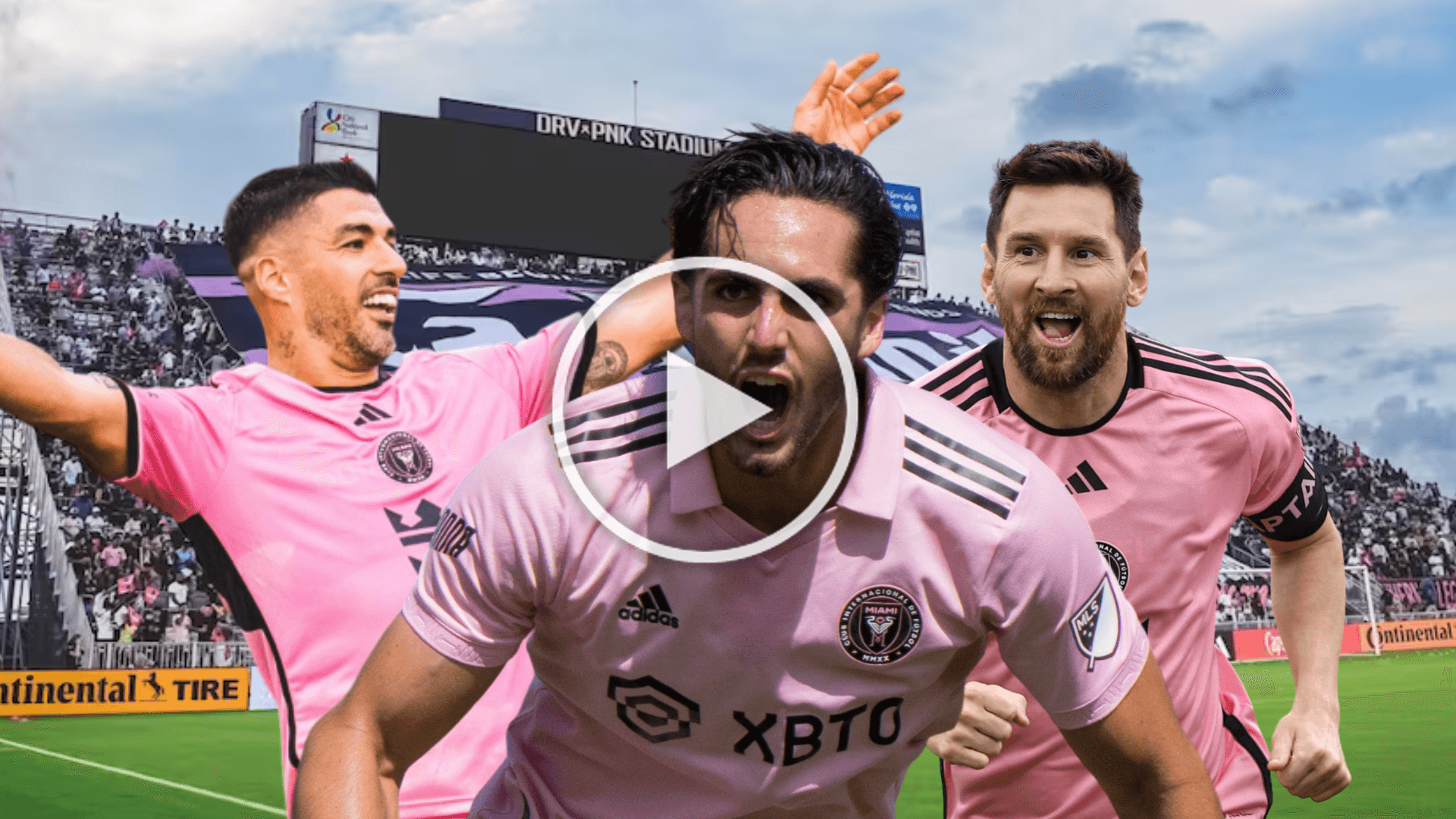 Leordo Campana, Luis Suárez y Lionel Messi festejando el gol. Foto tomada de: Inter Miami