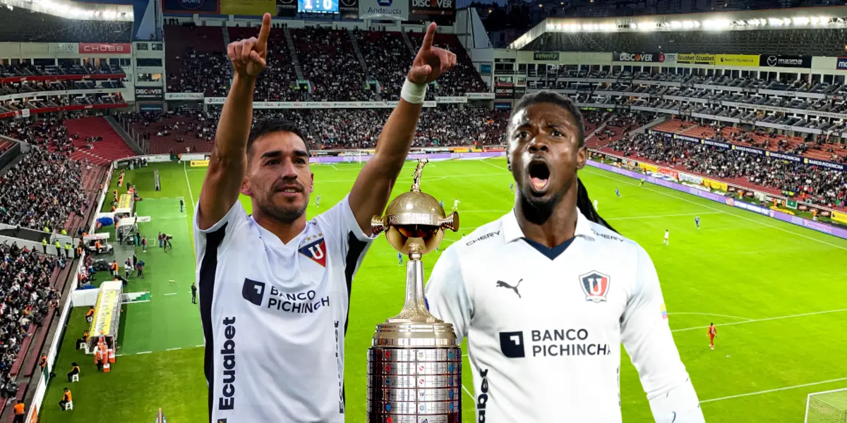 Lizandro Alzugaray festejando el gol y Ricardo Adé gritando en el partido de Copa Libertadores