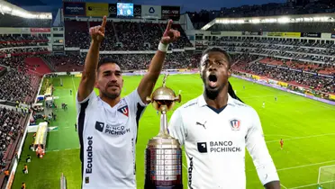 Lizandro Alzugaray festejando el gol y Ricardo Adé gritando en el partido de Copa Libertadores