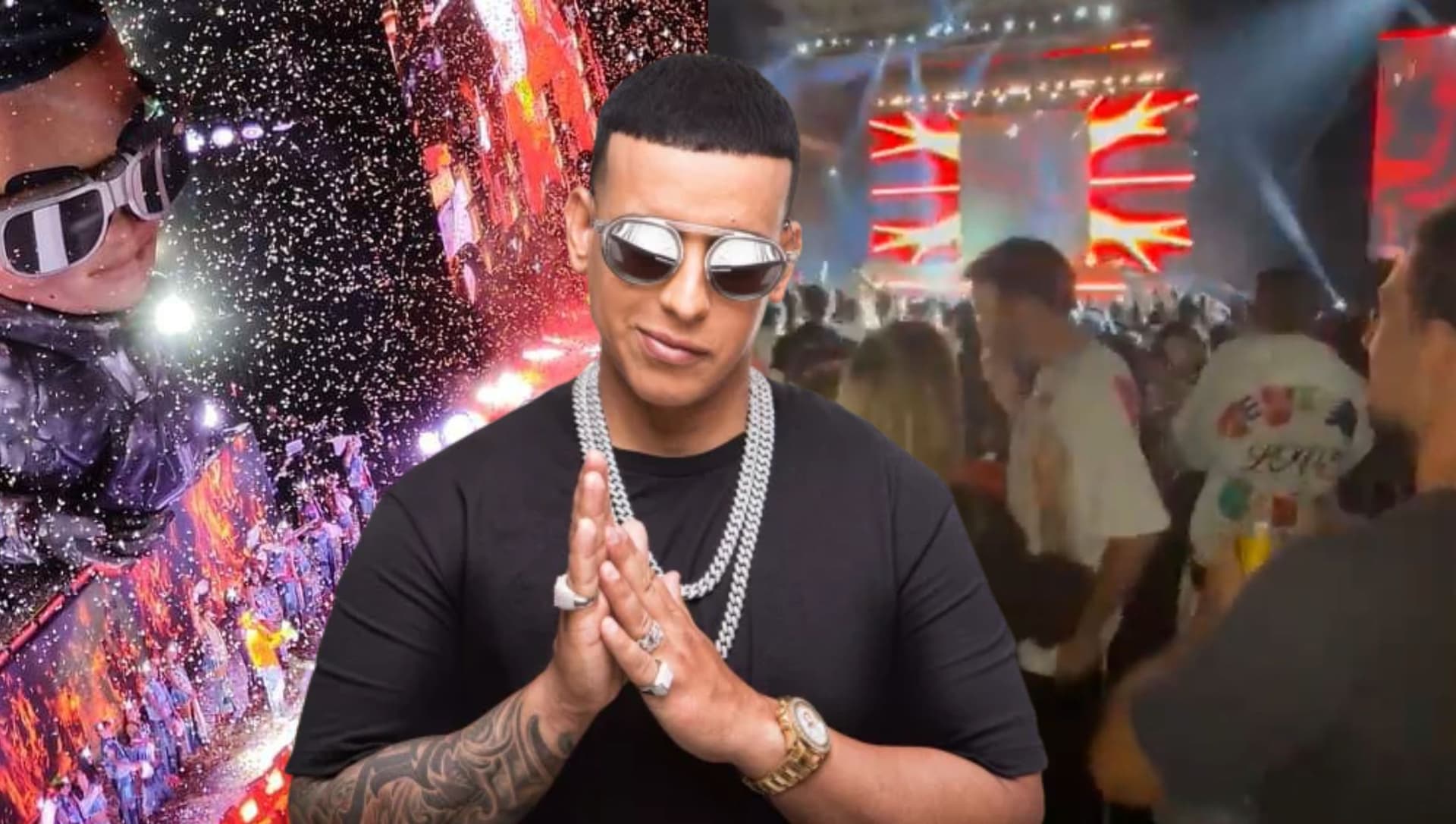 Los jugadores del conjunto eléctrico fueron captados en el concierto del artista urbano