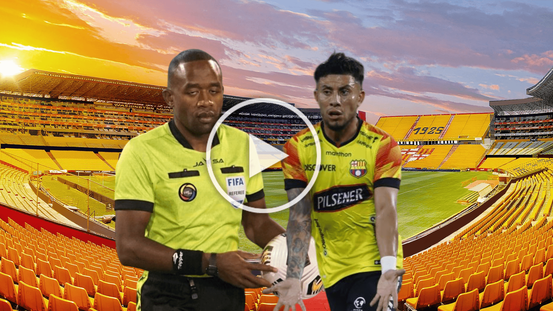Luis Congo con la pelota, Joao Rojas reclamando. Foto tomada de: Barcelona SC/ESPN