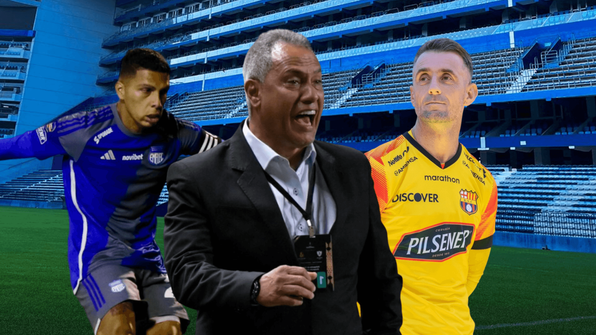 Luis León jugando, Hernán Torres gritando, Damián Díaz. Foto tomada de: Emelec/BSC