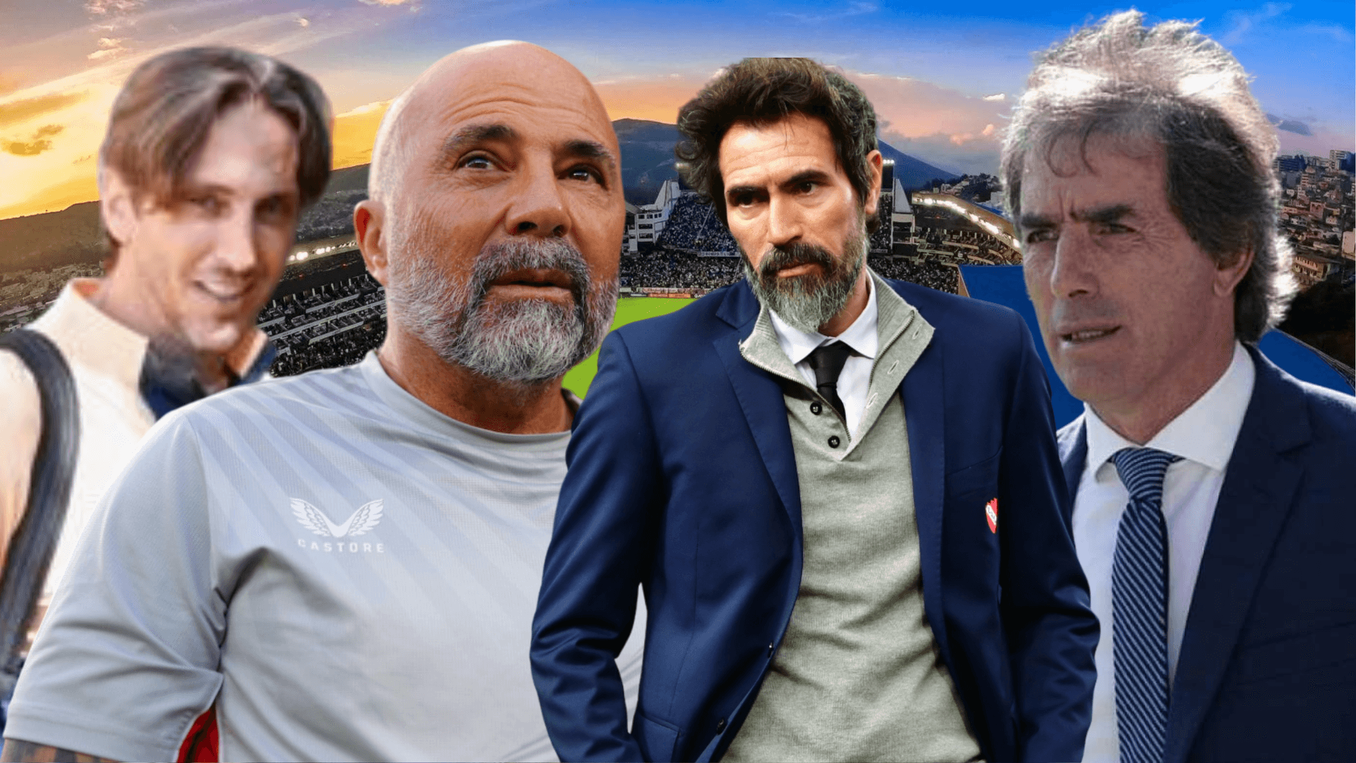 Luis Zubeldía, Jorge Sampaoli, Guillermo Almada y Eduardo Domínguez (Foto tomada de: Liga de Quito/Clarín/São Paulo/Mexsport/El Norte)