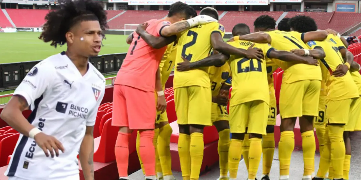 Marco Angulo y la selección ecuatoriana en el Estadio Rodrigo Paz Delgado (Foto tomada de: Primicias/API)