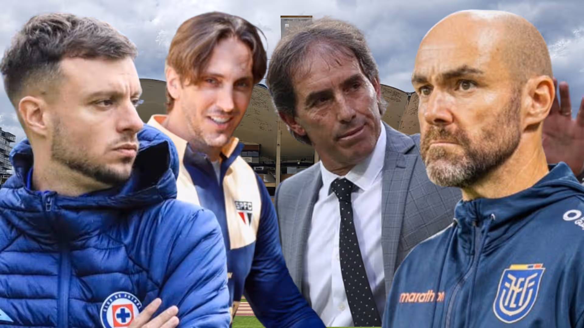 Martín Anselmi, Guillermo Almada, Luis Zubeldía y Félix Sánchez (Foto tomada de: Primicias/FEF/Cruz Azul/Marca/São Paulo)