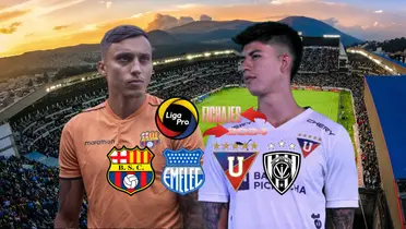 Mathías Suárez pensativo, Gabriel Villami preocupado, escudos equipos de la Liga Pro. Foto tomada de: El Universo/API/LDU