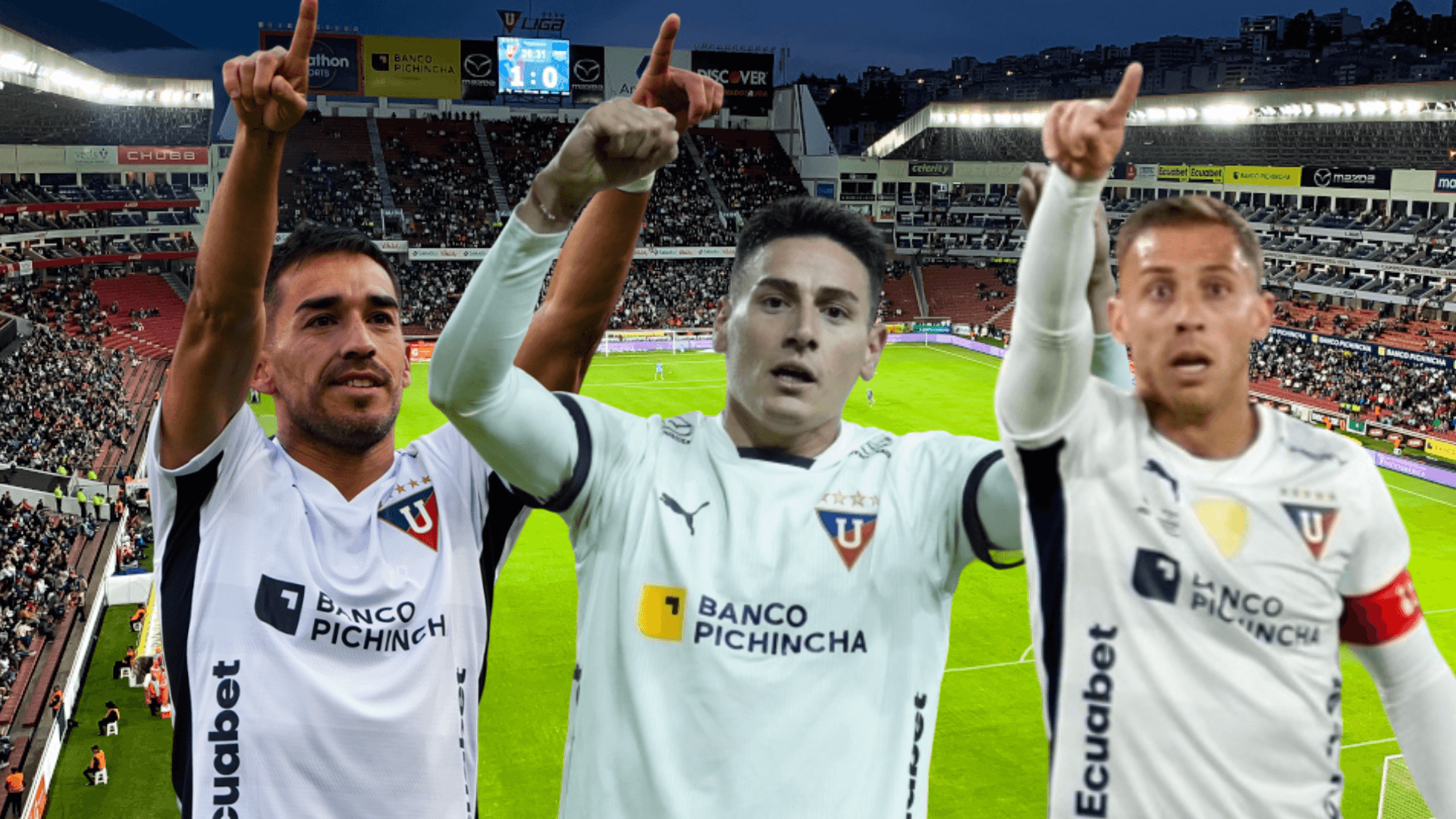 Mauricio Martínez celebrando, Ezequiel Piovi indicando. Foto tomada de: Liga de Quito