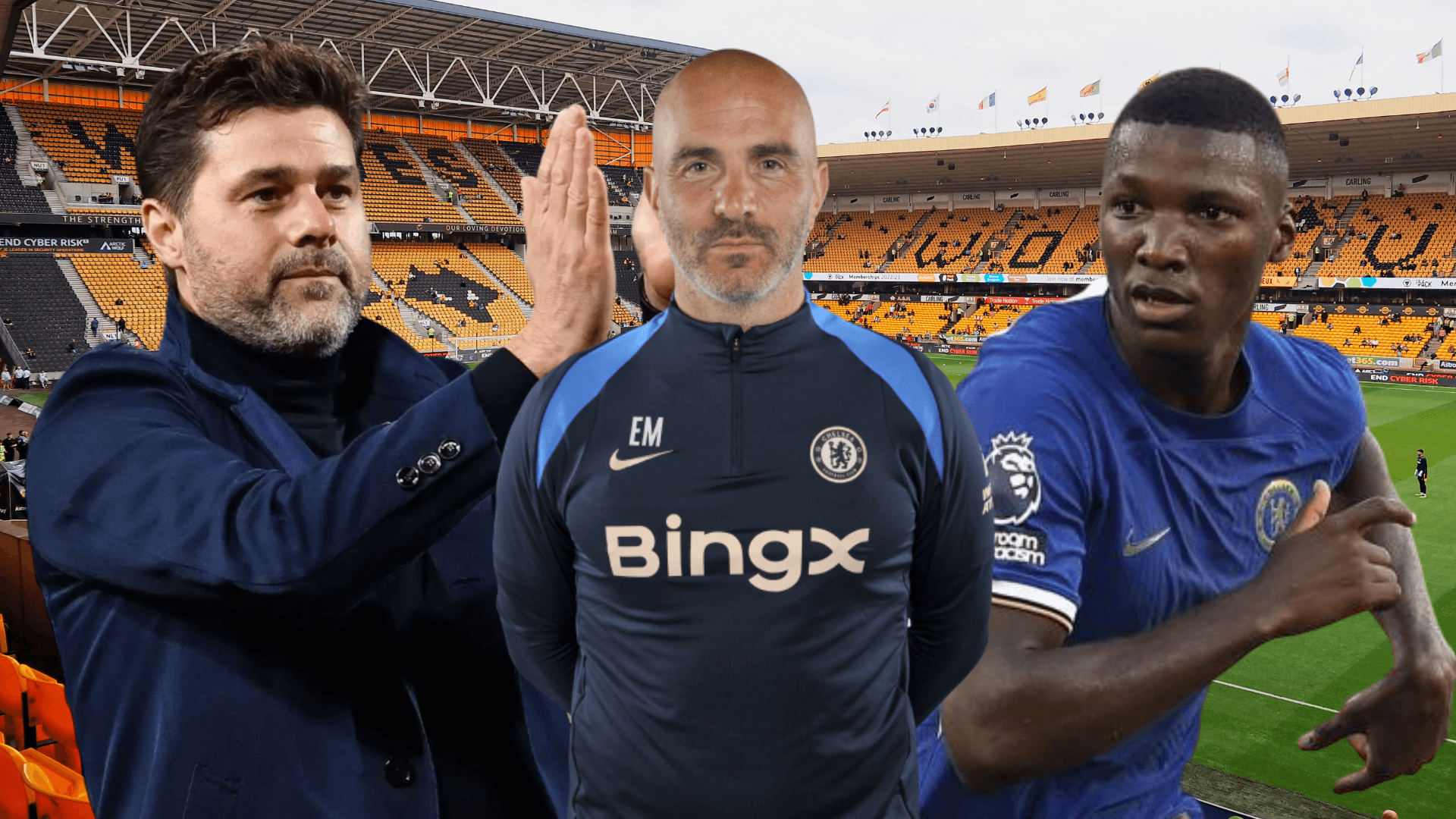 Mauricio Pochettino, Enzo Maresca y Moisés Caicedo (Foto tomada de: Wikipedia/Chelsea/Goal)