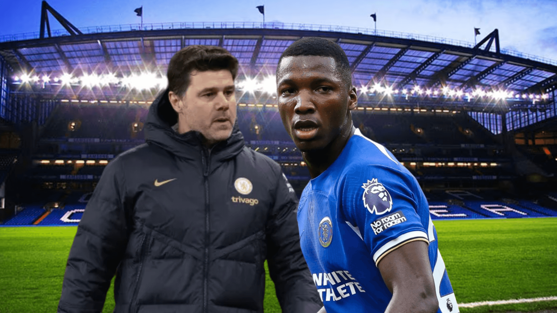 Mauricio Pochettino molesto y Moisés Caicedo impresionado