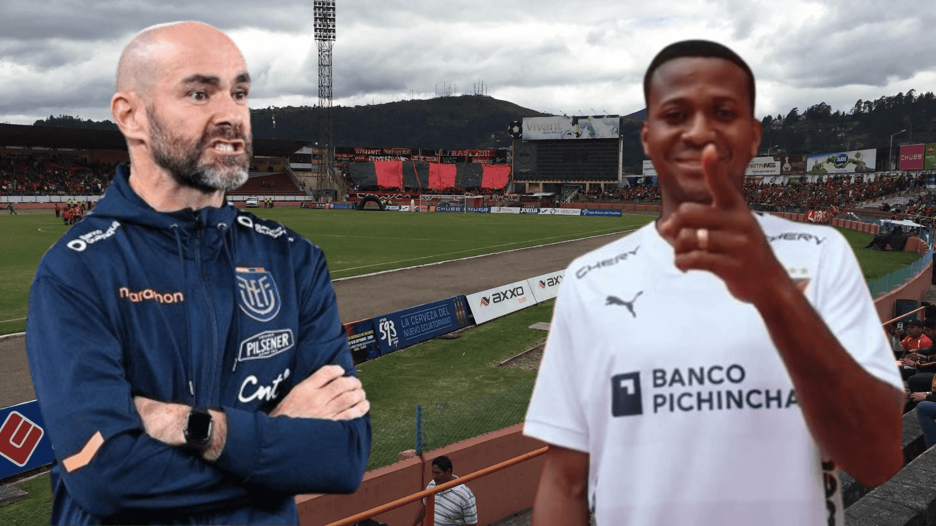 Michael Estrada y Félix Sánchez en el Estadio Serrano Aguilar (Foto tomada de: Minube/Liga de Quito/La Tri)