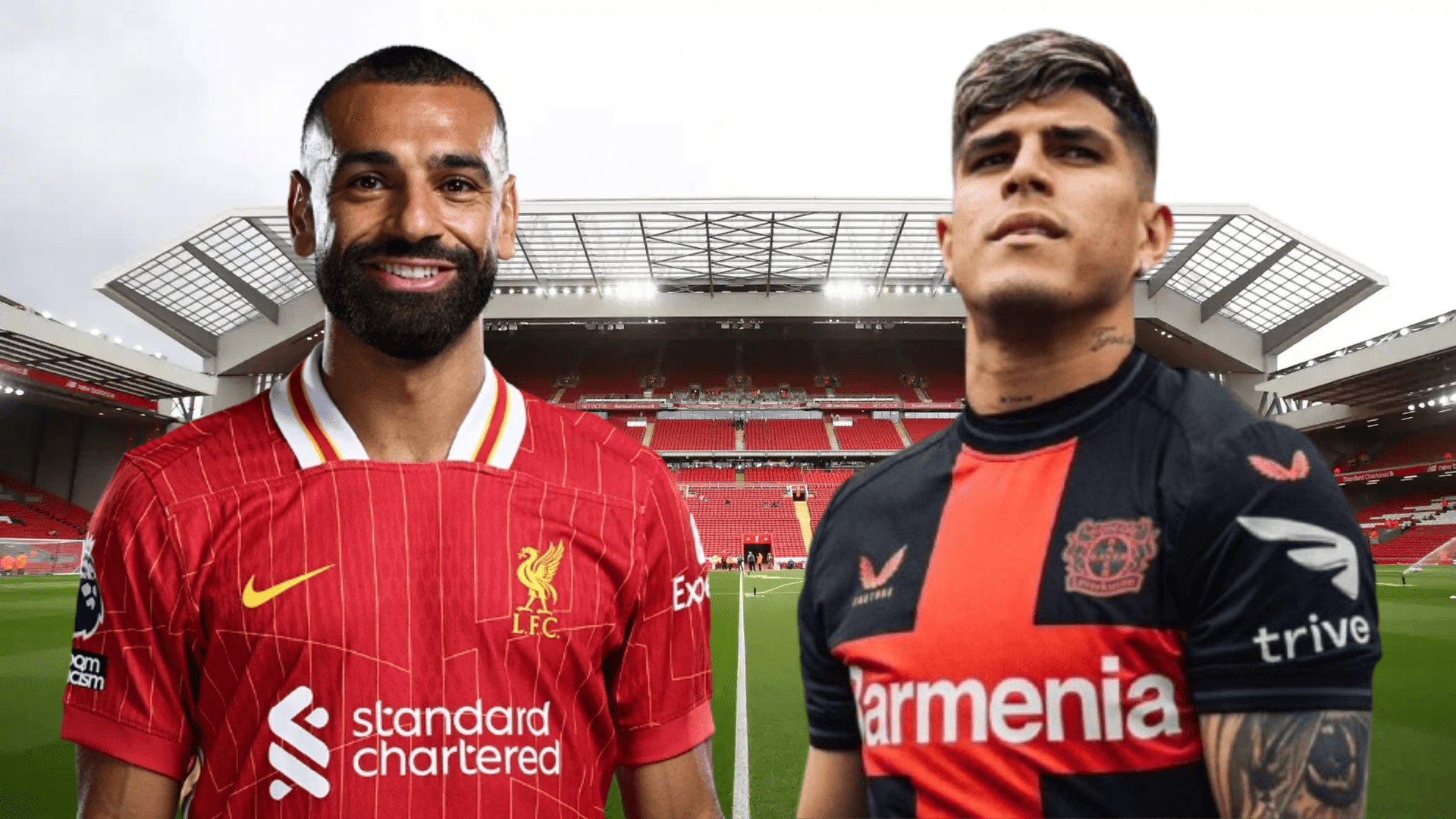 Mohamed Salah y Piero Hincapié (Foto tomada de: Legends/Bundesliga/Liverpool)