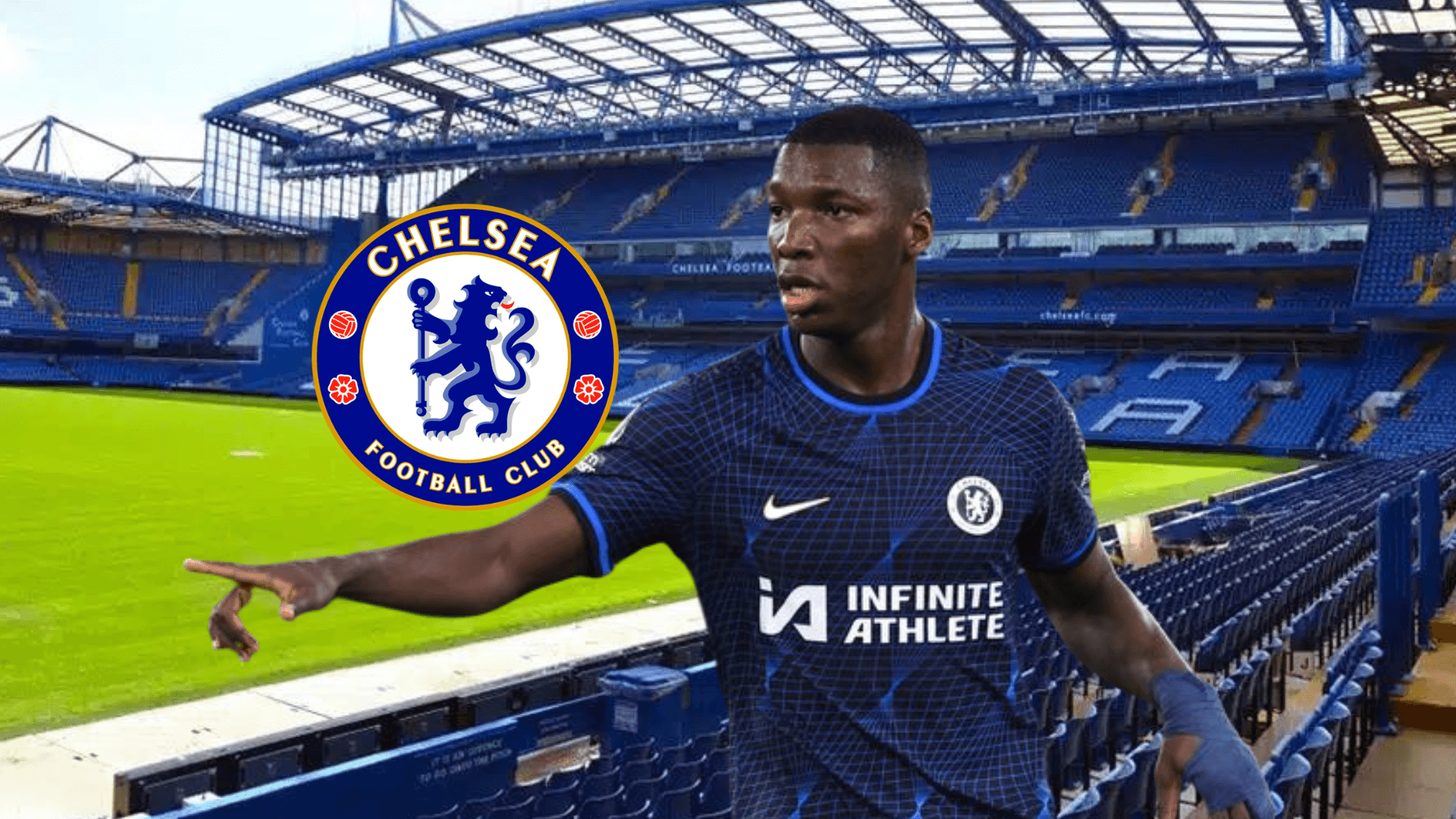 Moisés Caicedo dando indicaciones, escudo Chelsea. Foto tomada de Chelsea