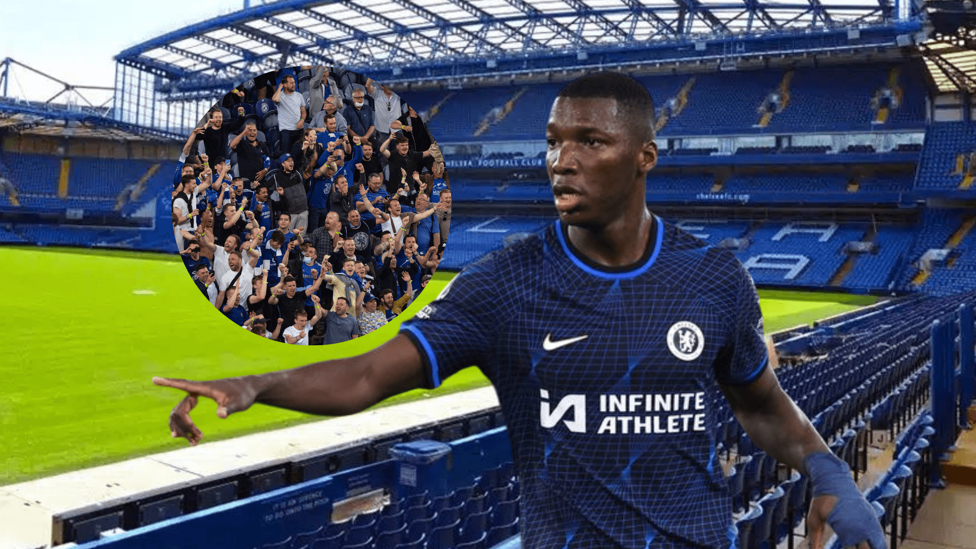 Moisés Caicedo dando indicaciones, hinchas de Chelsea. Foto tomada de: Chelsea